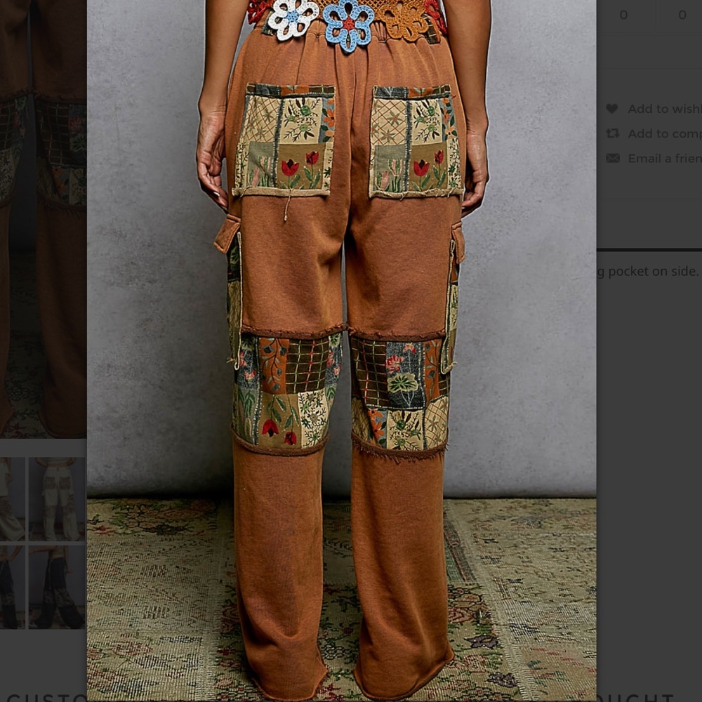 POL " Darlene " POL French Terry Pants Wide-Leg Patchwork Cargo Pants in Brown - Picture 4 of 6